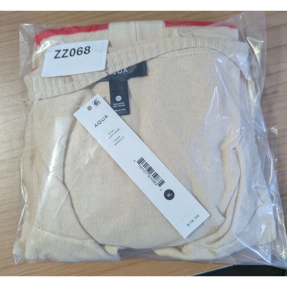 Aqua Sweater Womens XL Beige Red & Blue Striped Cotton Viscose Cardigan XL NWT - Picture 8 of 8